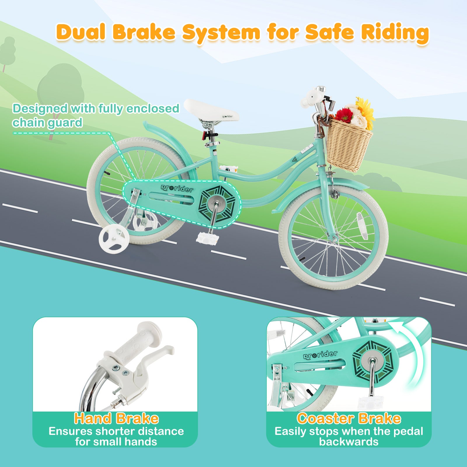 18-Inch Kids Bike with Training Wheels and Adjustable Handlebar Seat, Green Kids Bike at Gallery Canada