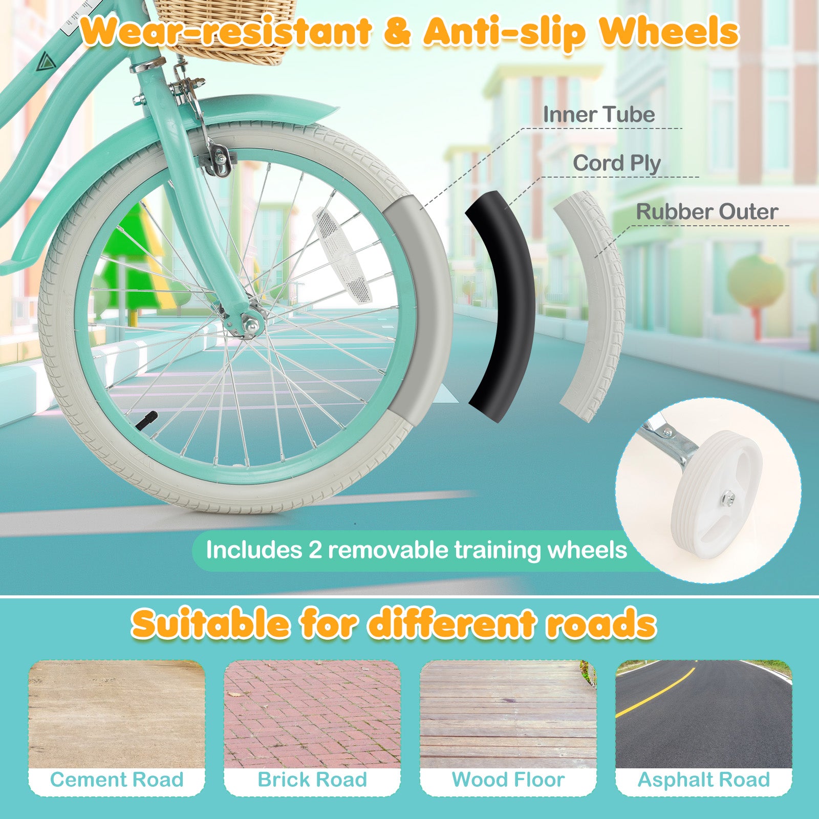 18-Inch Kids Bike with Training Wheels and Adjustable Handlebar Seat, Green Kids Bike at Gallery Canada