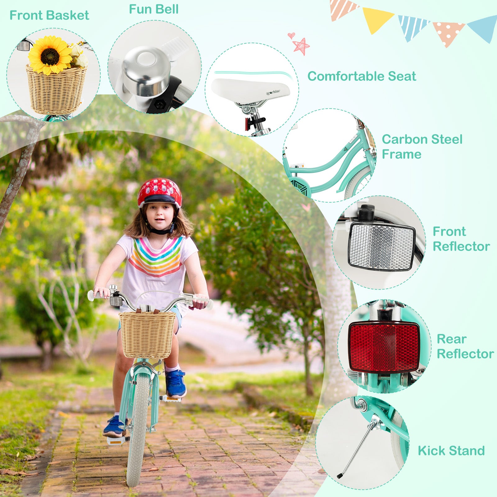 18-Inch Kids Bike with Training Wheels and Adjustable Handlebar Seat, Green Kids Bike at Gallery Canada