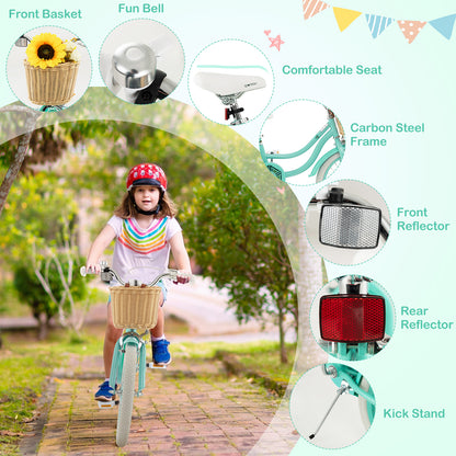 18-Inch Kids Bike with Training Wheels and Adjustable Handlebar Seat, Green Kids Bike at Gallery Canada