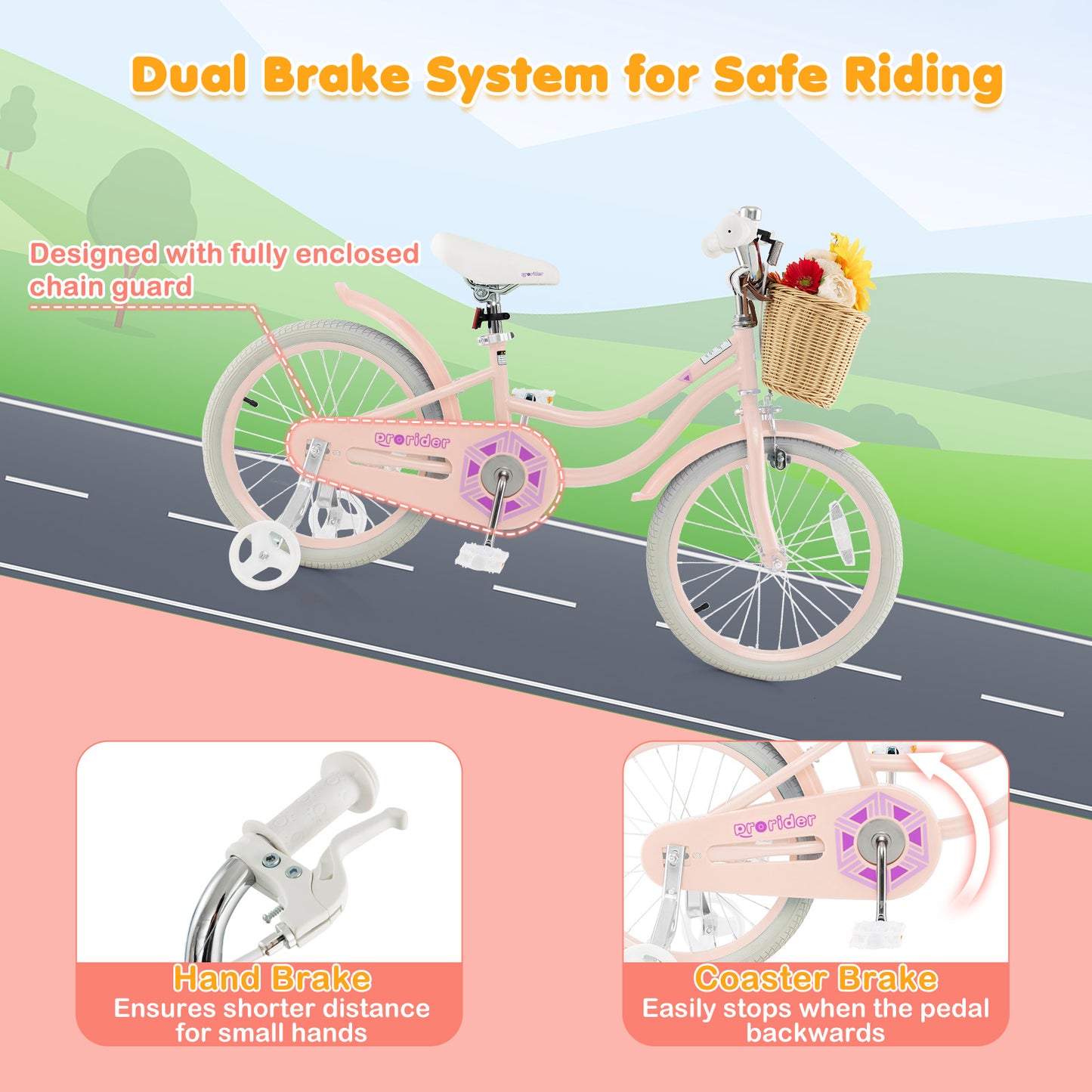 18-Inch Kids Bike with Training Wheels and Adjustable Handlebar Seat, Pink Kids Bike at Gallery Canada