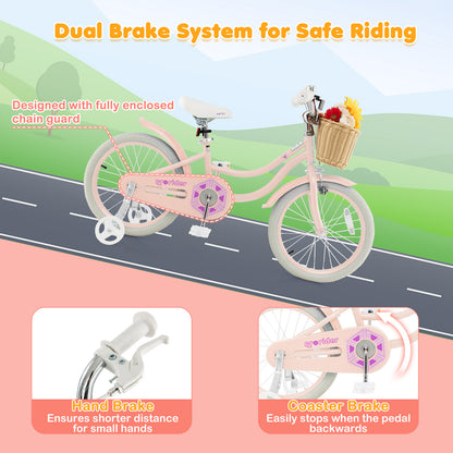 18-Inch Kids Bike with Training Wheels and Adjustable Handlebar Seat, Pink Kids Bike at Gallery Canada