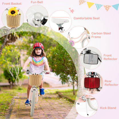 18-Inch Kids Bike with Training Wheels and Adjustable Handlebar Seat, Pink Kids Bike at Gallery Canada