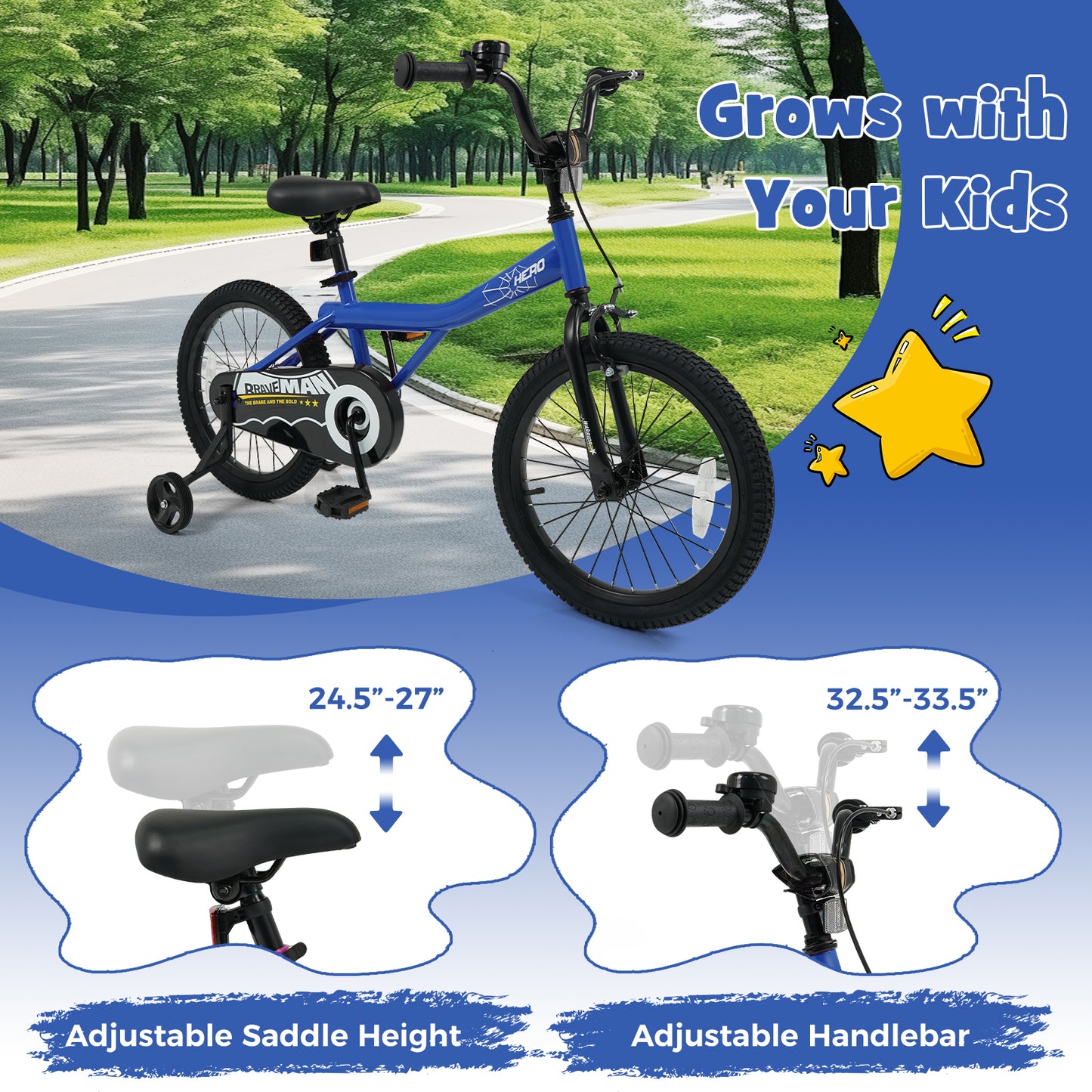 18-Inch Kids Bike with Removable Training Wheels Navy - Brave Hero, Navy Kids Bike at Gallery Canada