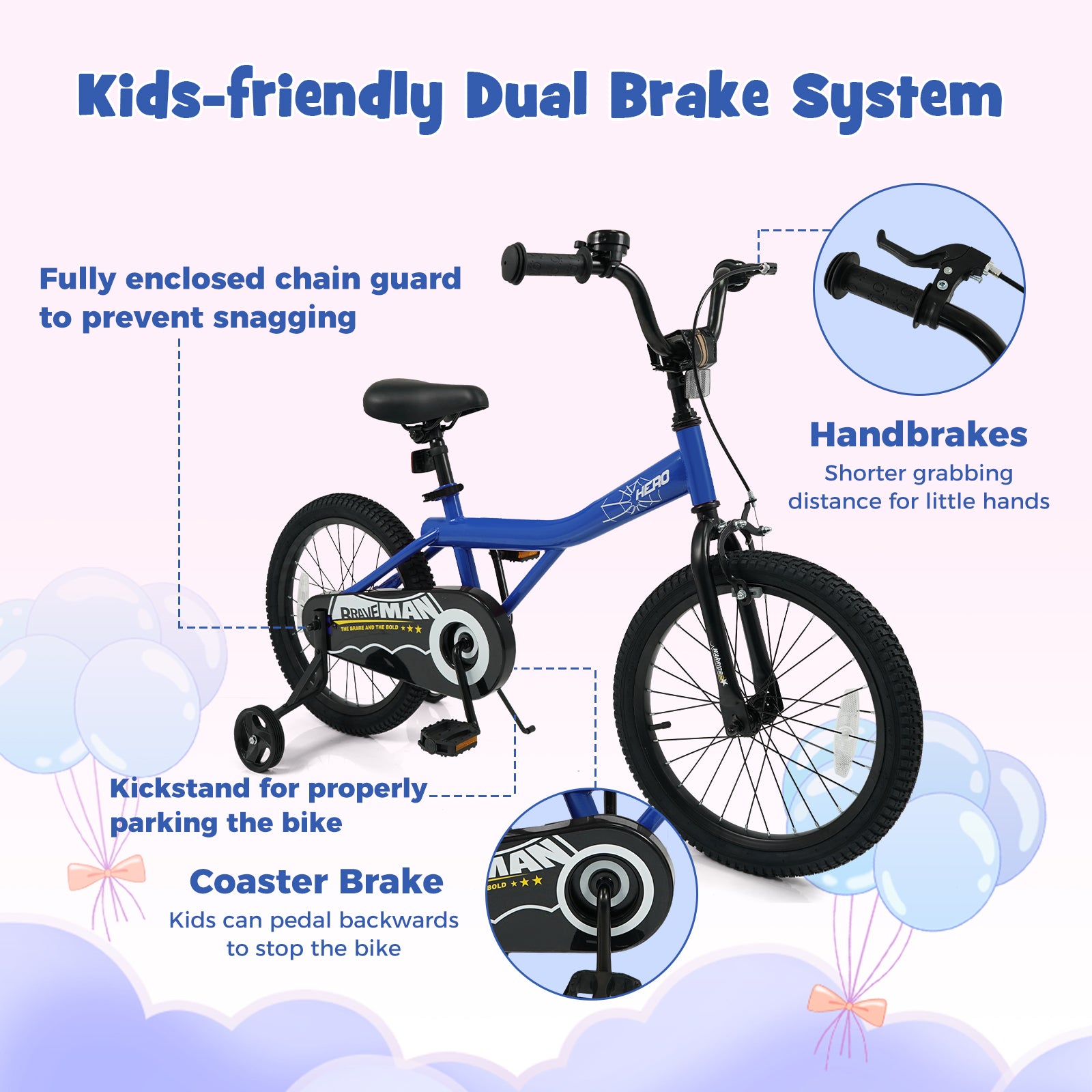 18-Inch Kids Bike with Removable Training Wheels Navy - Brave Hero, Navy Kids Bike at Gallery Canada