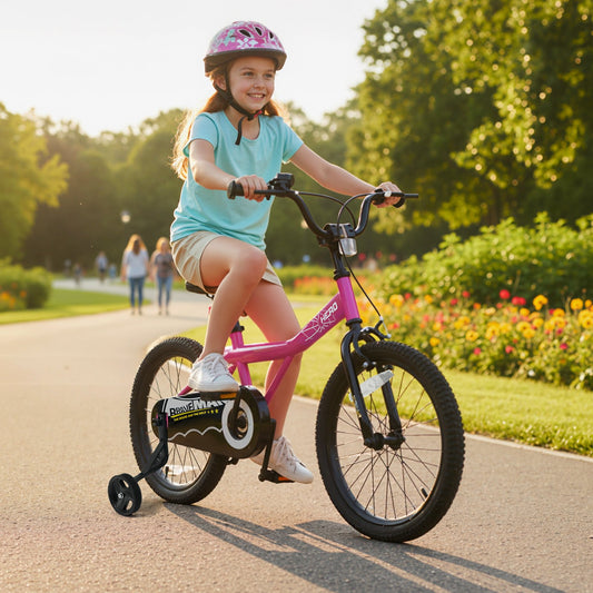 18-Inch Kids Bike with Removable Training Wheels Pink-Brave Hero Scooters Options at Gallery Canada