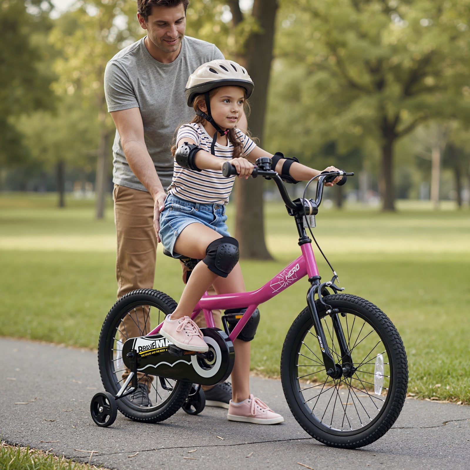 18-Inch Kids Bike with Removable Training Wheels Pink-Brave Hero Scooters at Gallery Canada