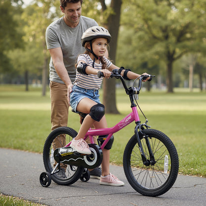 18-Inch Kids Bike with Removable Training Wheels Pink-Brave Hero Scooters at Gallery Canada