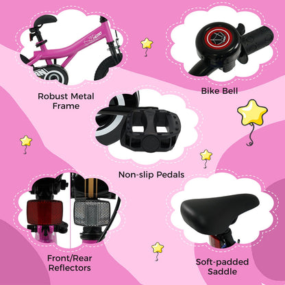 18-Inch Kids Bike with Removable Training Wheels Pink-Brave Hero Scooters at Gallery Canada