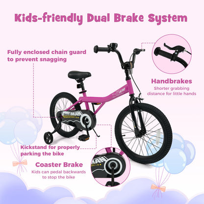 18-Inch Kids Bike with Removable Training Wheels Pink-Brave Hero Scooters at Gallery Canada