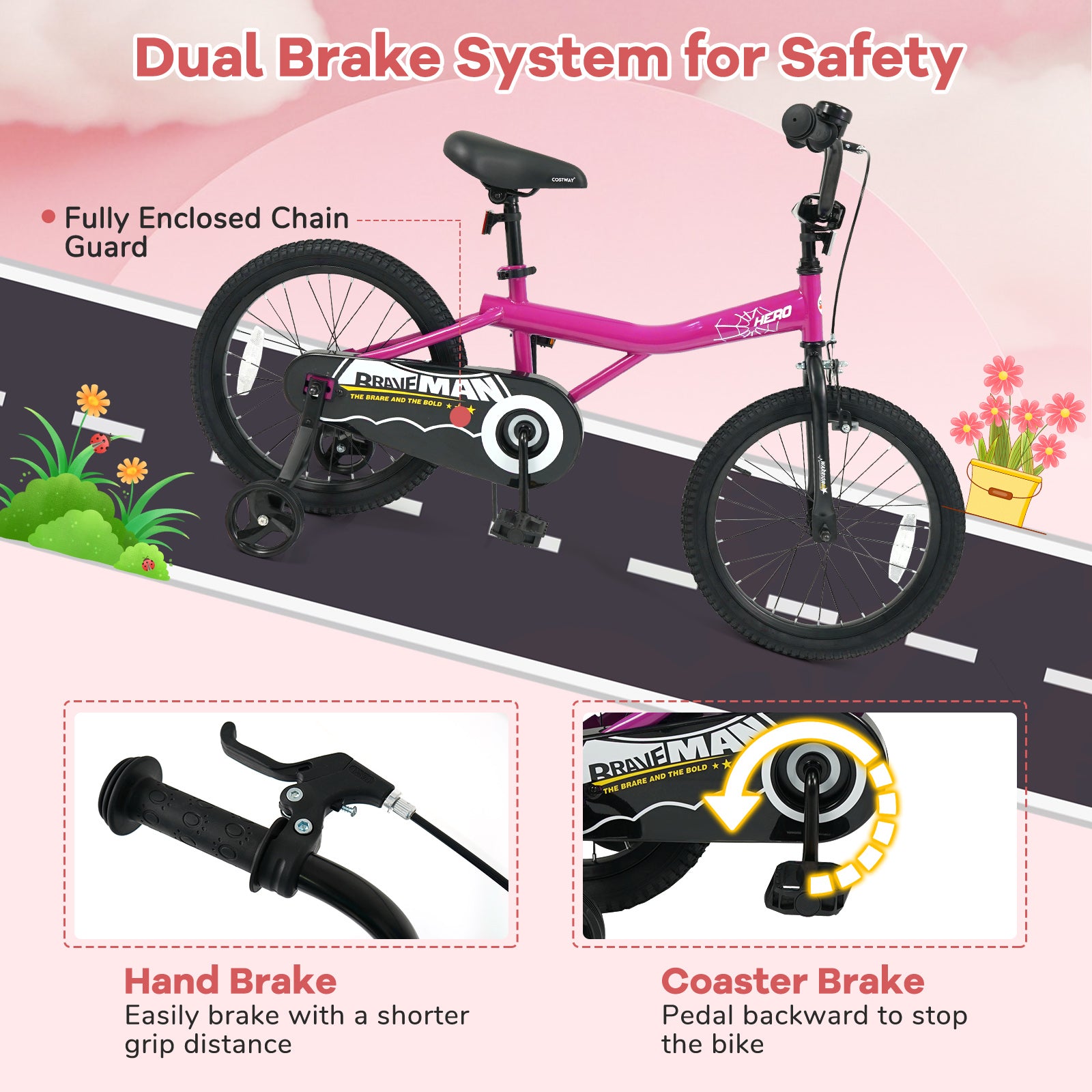 18-Inch Kids Bike, With Removable Training Wheels, Pink Scooters at Gallery Canada