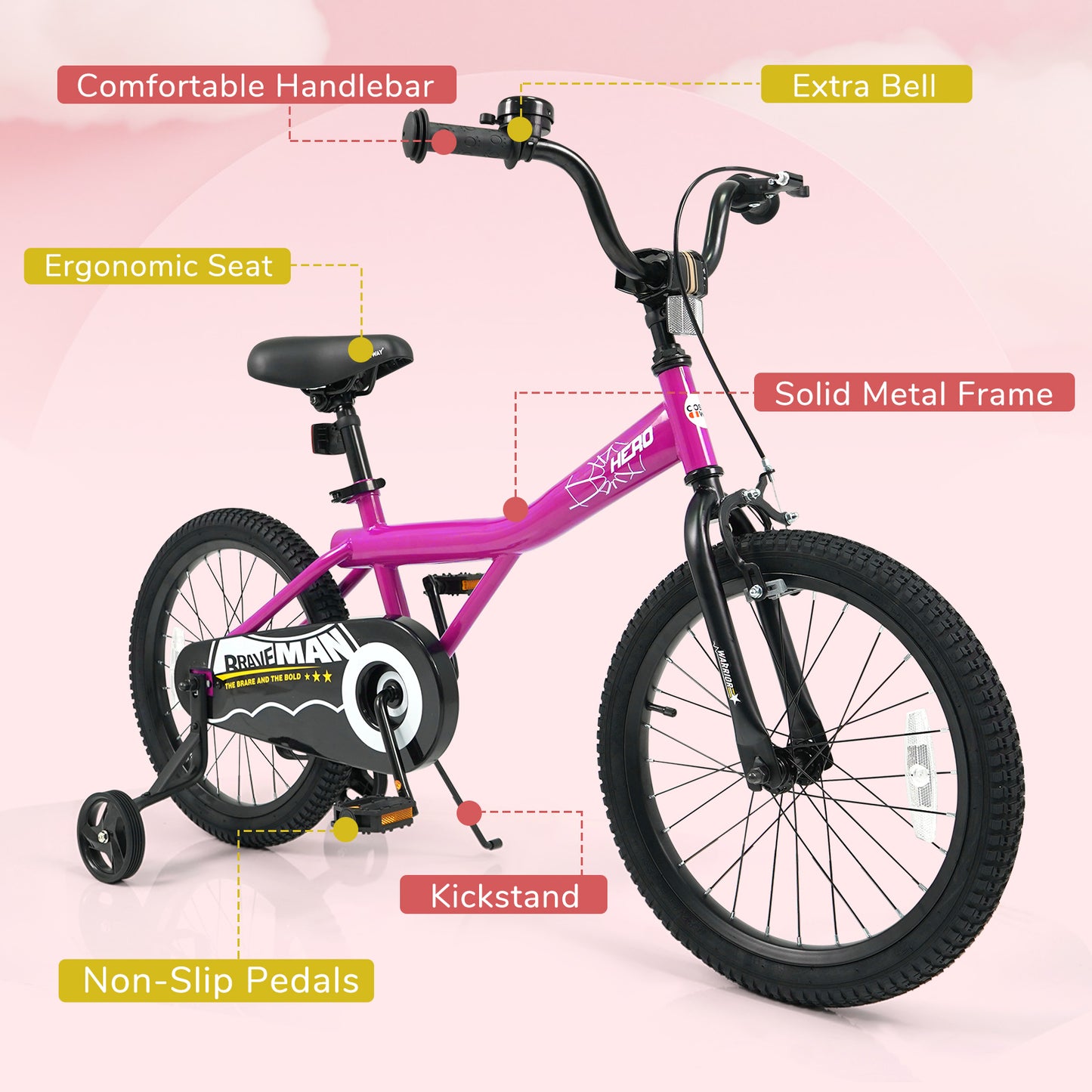 18-Inch Kids Bike, With Removable Training Wheels, Pink Scooters at Gallery Canada