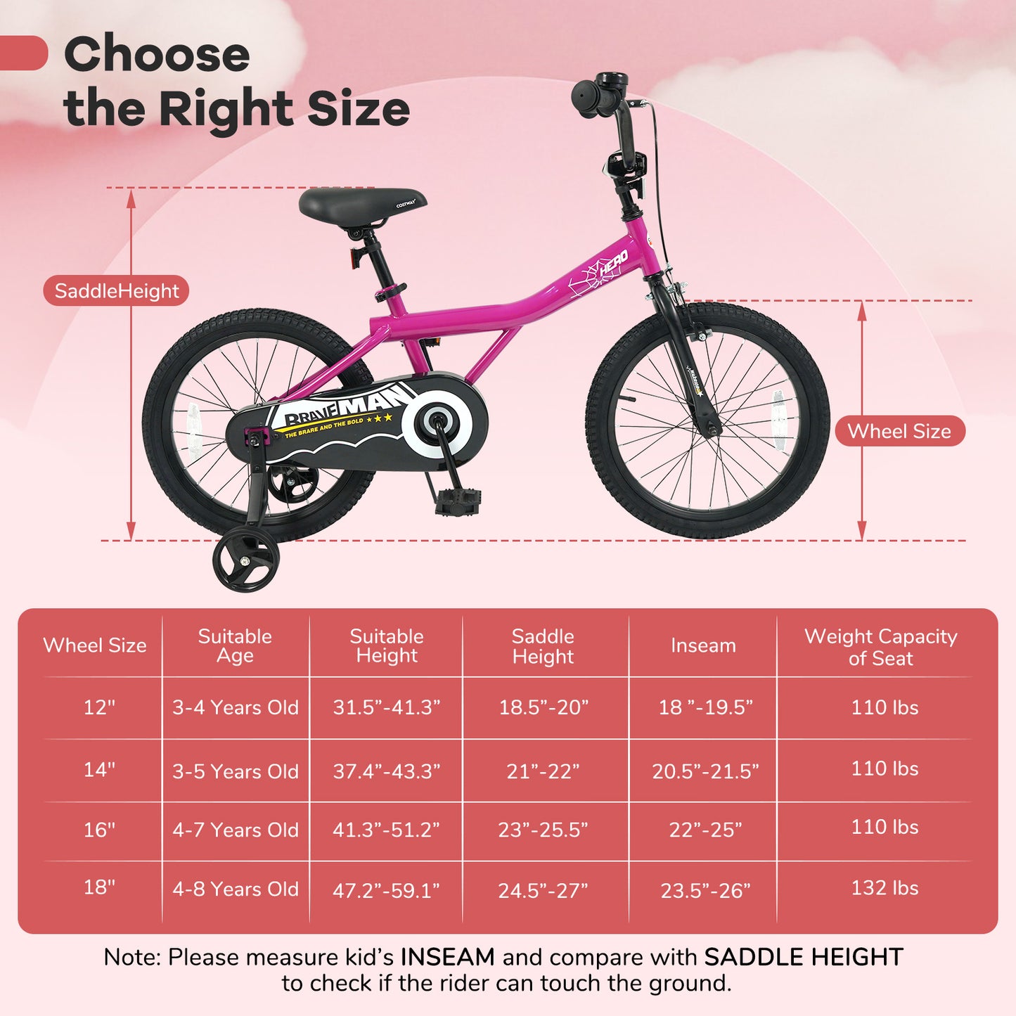 18-Inch Kids Bike, With Removable Training Wheels, Pink Scooters at Gallery Canada