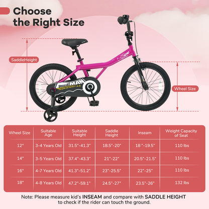 18-Inch Kids Bike, With Removable Training Wheels, Pink Scooters at Gallery Canada