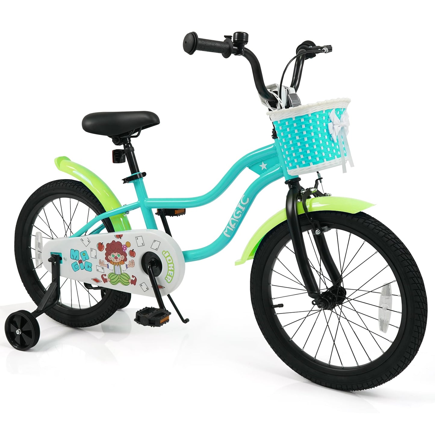 18 Inch Kids Bike with Training Wheels and Basket Green Color Kids Bike Options at Gallery Canada