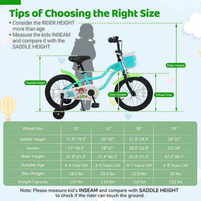 18 Inch Kids Bike with Training Wheels and Basket Green Color Kids Bike at Gallery Canada