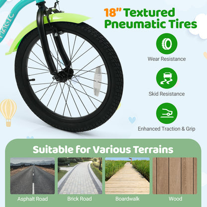 18 Inch Kids Bike with Training Wheels and Basket Green Color Kids Bike at Gallery Canada