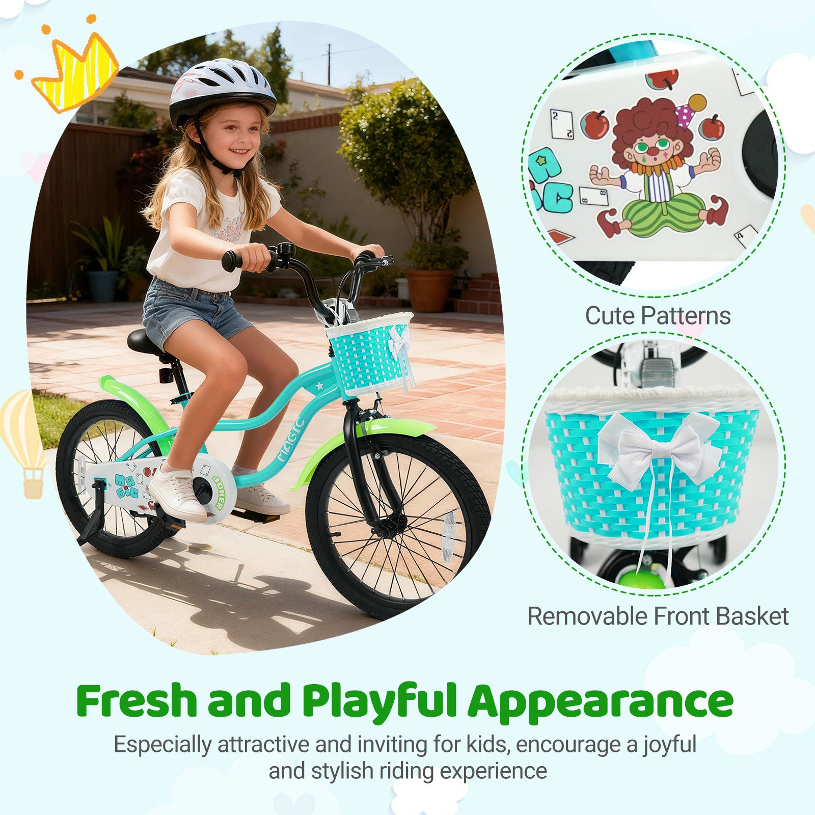 18 Inch Kids Bike with Training Wheels and Basket Green Color Kids Bike at Gallery Canada