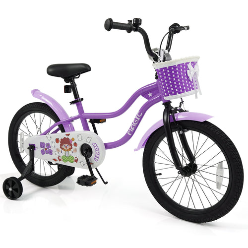 18 Inch Kids Bike with Training Wheels for Aged 3-8 Years Old - Magic Purple, Purple