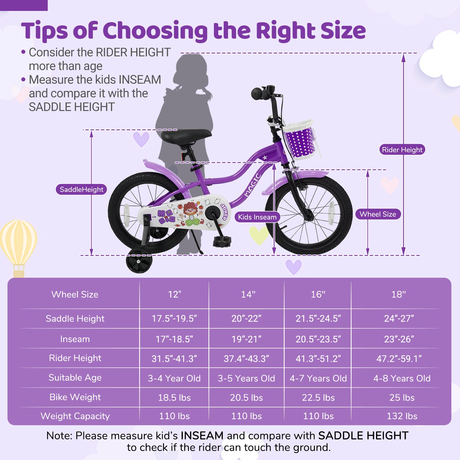 18 Inch Kids Bike with Training Wheels for Aged 3-8 Years Old - Magic Purple, Purple Kids Bike at Gallery Canada
