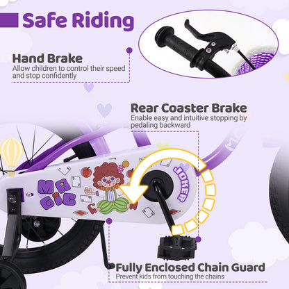 18 Inch Kids Bike with Training Wheels for Aged 3-8 Years Old - Magic Purple, Purple Kids Bike at Gallery Canada