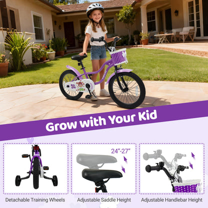 18 Inch Kids Bike with Training Wheels for Aged 3-8 Years Old - Magic Purple, Purple Kids Bike at Gallery Canada