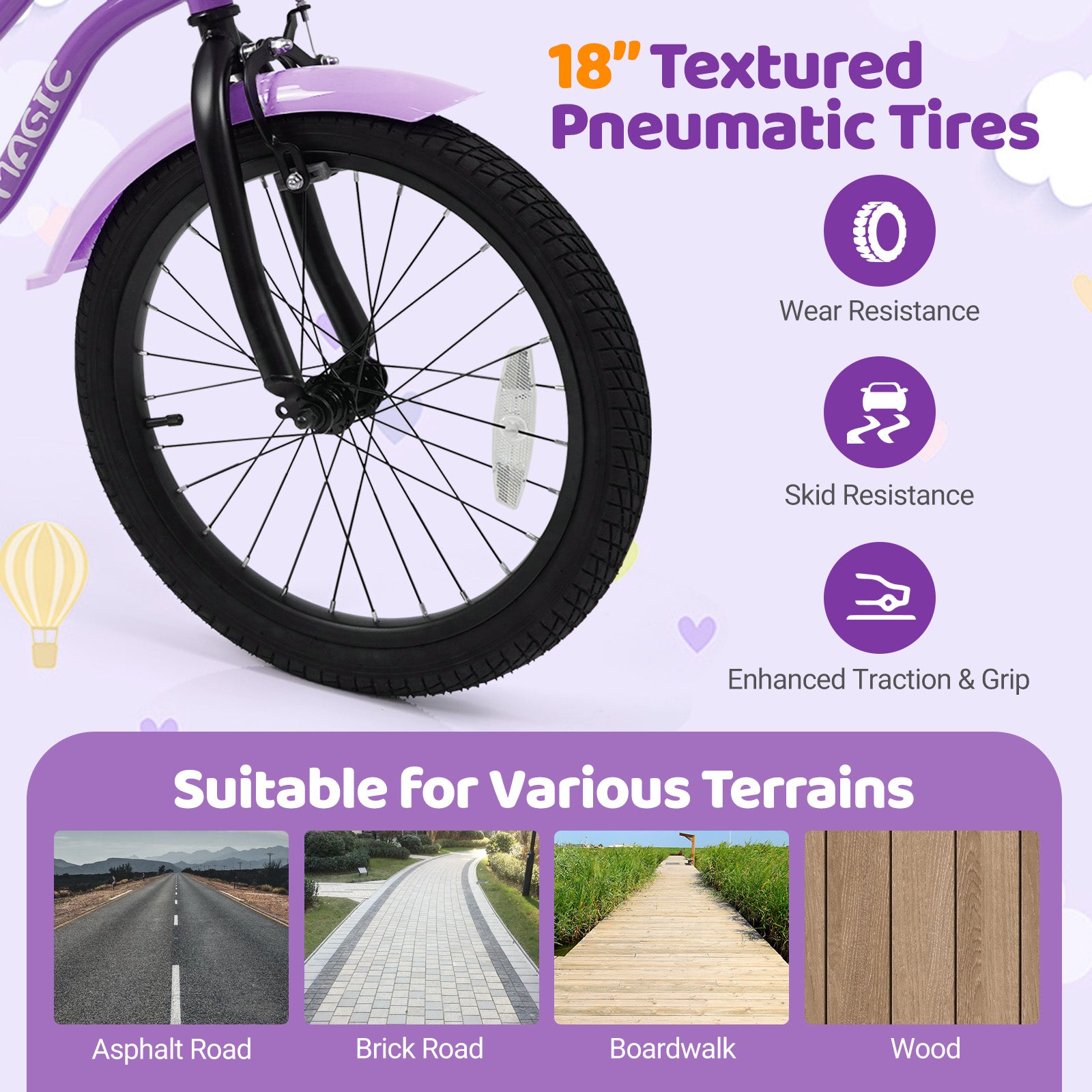 18 Inch Kids Bike with Training Wheels for Aged 3-8 Years Old - Magic Purple, Purple Kids Bike at Gallery Canada