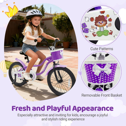 18 Inch Kids Bike with Training Wheels for Aged 3-8 Years Old - Magic Purple, Purple Kids Bike at Gallery Canada