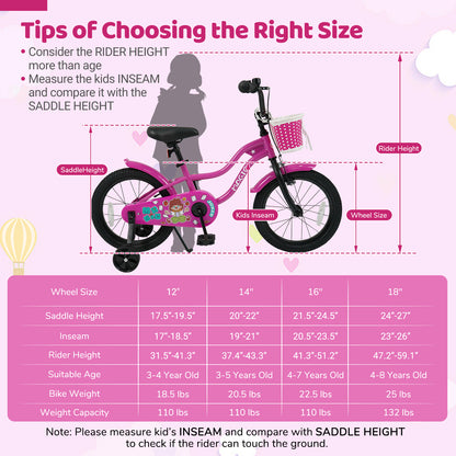 18 Inch Kids Bike with Training Wheels for Aged 3-8 Years Old - Magic Rose, Rose Red Kids Bike at Gallery Canada