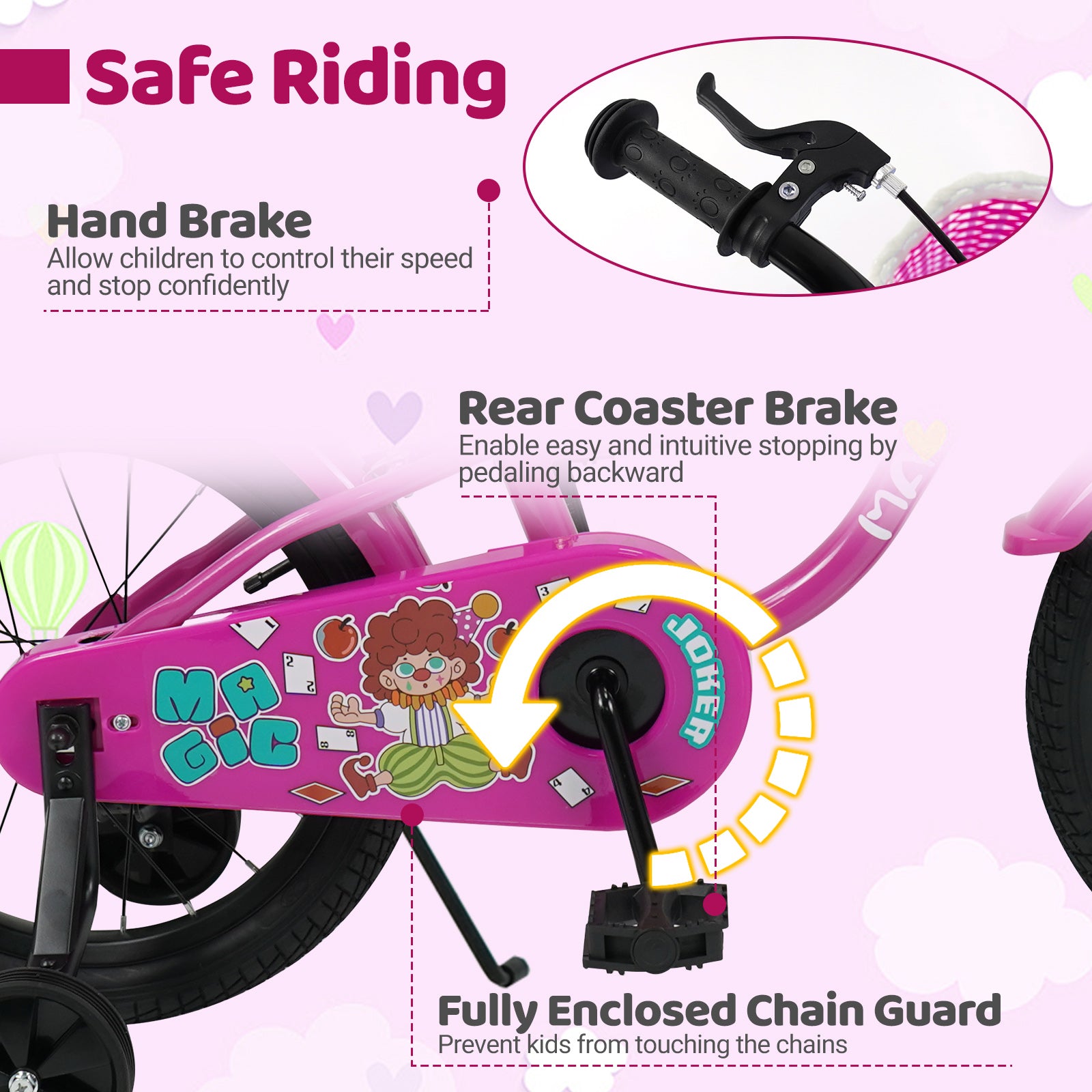 18 Inch Kids Bike with Training Wheels for Aged 3-8 Years Old - Magic Rose, Rose Red Kids Bike at Gallery Canada
