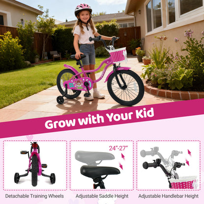 18 Inch Kids Bike with Training Wheels for Aged 3-8 Years Old - Magic Rose, Rose Red Kids Bike at Gallery Canada