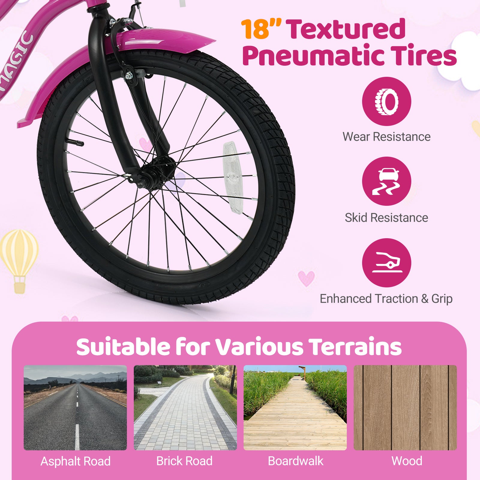 18 Inch Kids Bike with Training Wheels for Aged 3-8 Years Old - Magic Rose, Rose Red Kids Bike at Gallery Canada