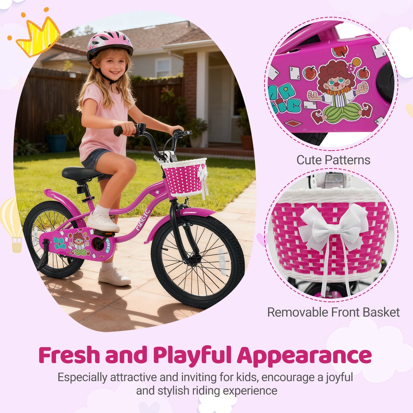 18 Inch Kids Bike with Training Wheels for Aged 3-8 Years Old - Magic Rose, Rose Red Kids Bike at Gallery Canada