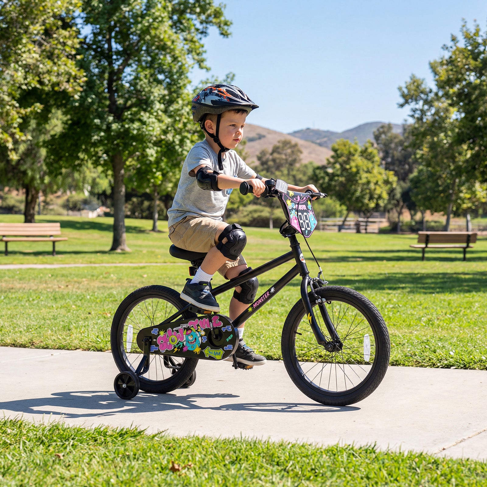 18 Inch Kids Bike with Training Wheels for Ages 4-8 Years Old Black- Street Art Time, Black Kids Bike at Gallery Canada
