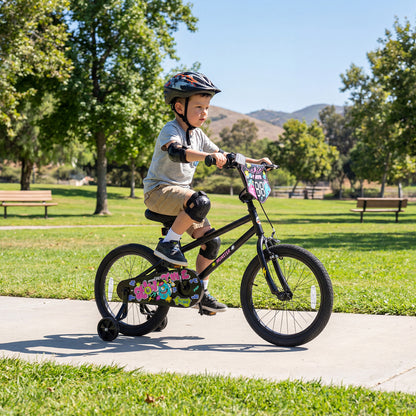 18 Inch Kids Bike with Training Wheels for Ages 4-8 Years Old Black- Street Art Time, Black Kids Bike at Gallery Canada