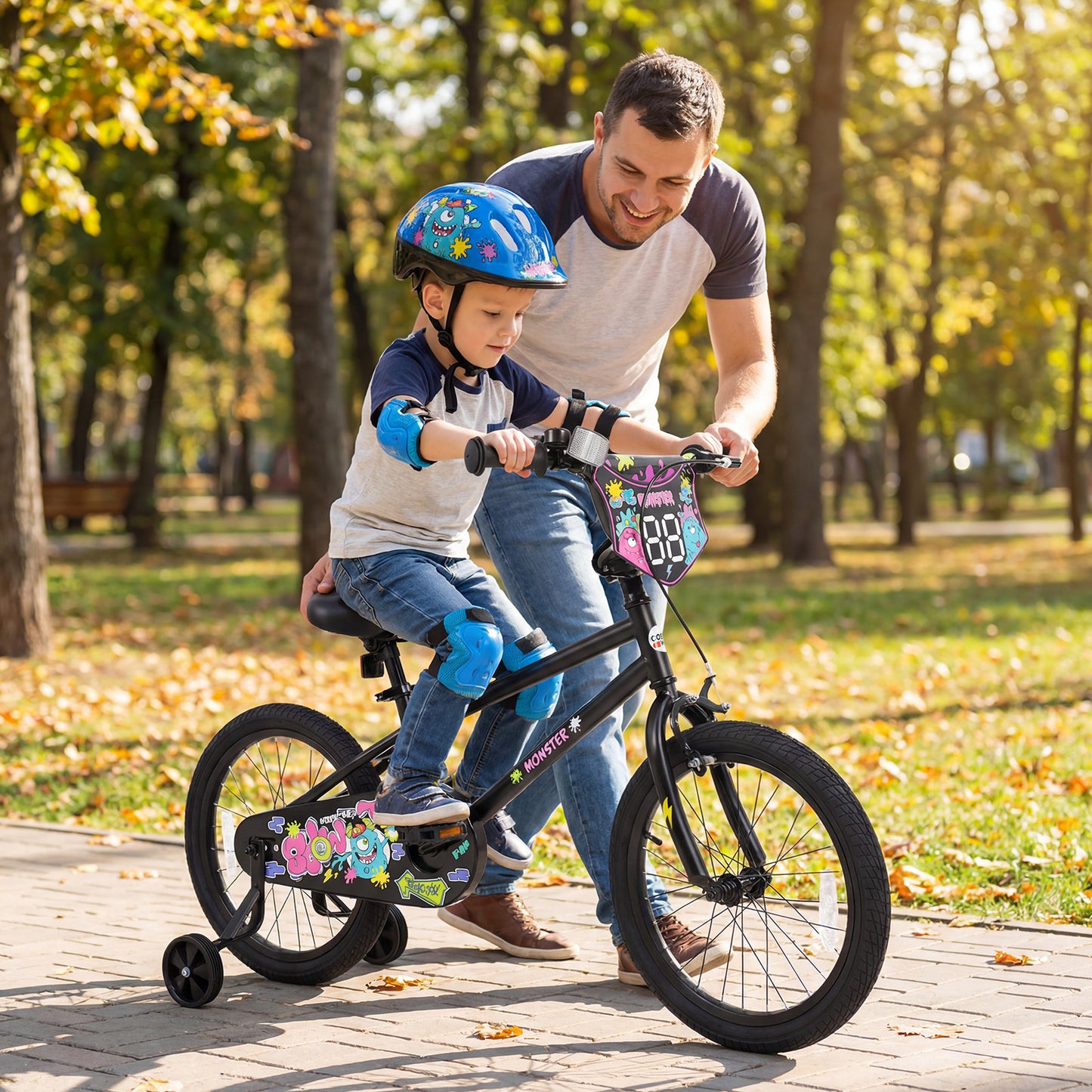 18 Inch Kids Bike with Training Wheels for Ages 4-8 Years Old Black- Street Art Time, Black Kids Bike at Gallery Canada