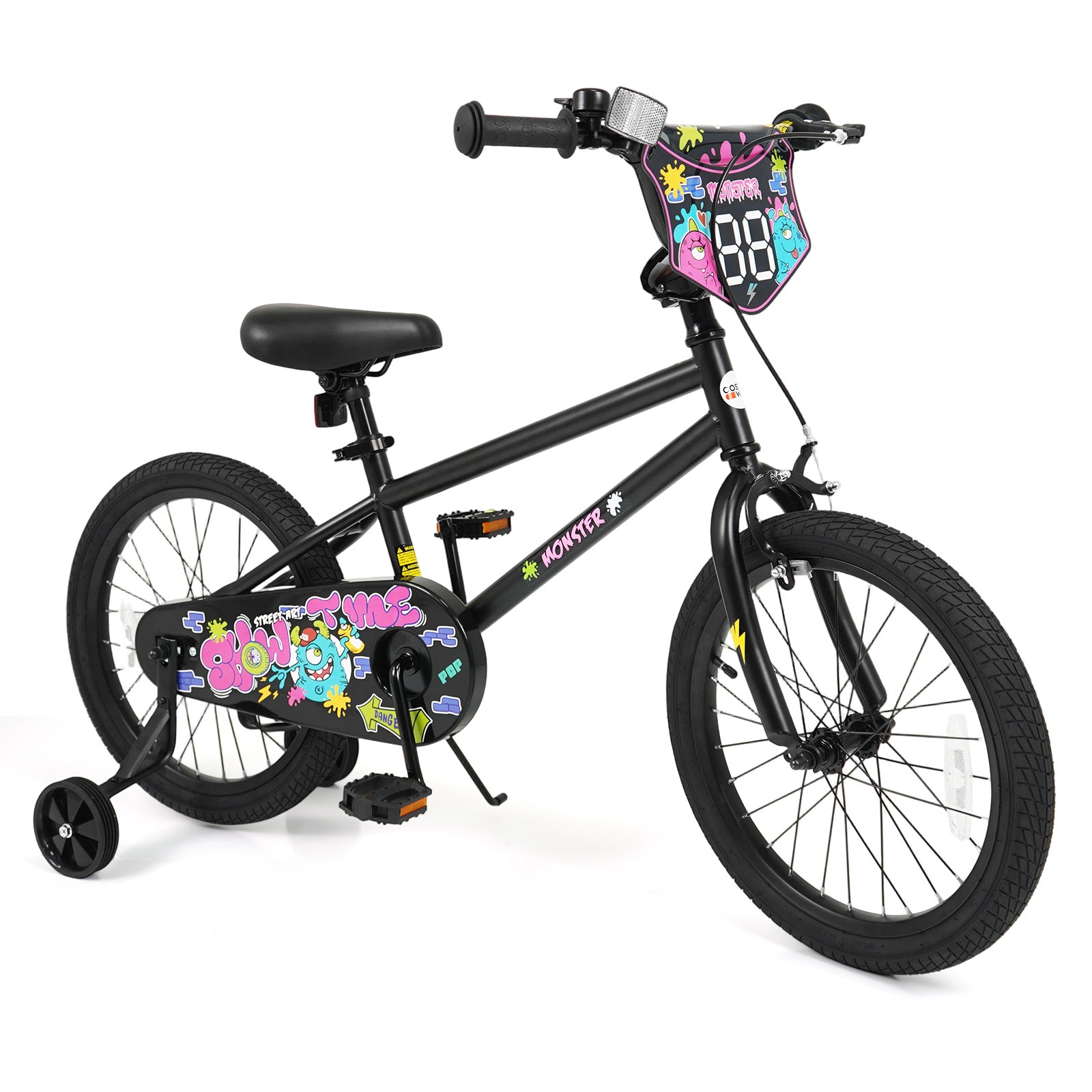 18 Inch Kids Bike with Training Wheels for Ages 4-8 Years Old Black- Street Art Time, Black Kids Bike at Gallery Canada