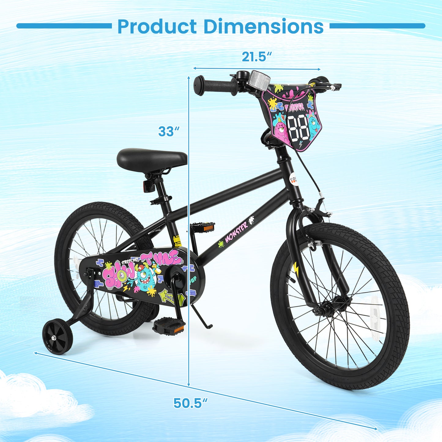 18 Inch Kids Bike with Training Wheels for Ages 4-8 Years Old Black- Street Art Time, Black Kids Bike at Gallery Canada