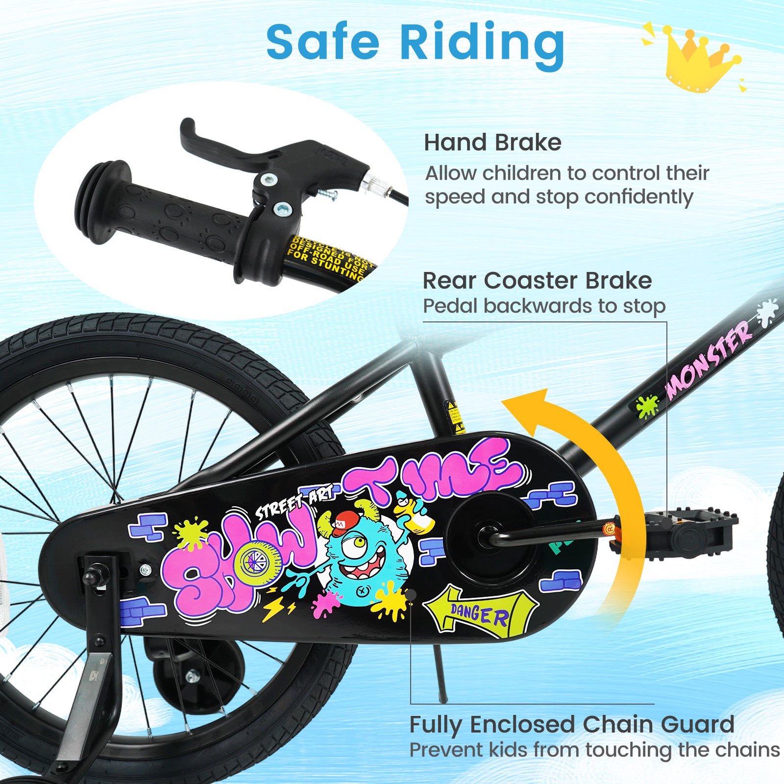 18 Inch Kids Bike with Training Wheels for Ages 4-8 Years Old Black- Street Art Time, Black Kids Bike at Gallery Canada