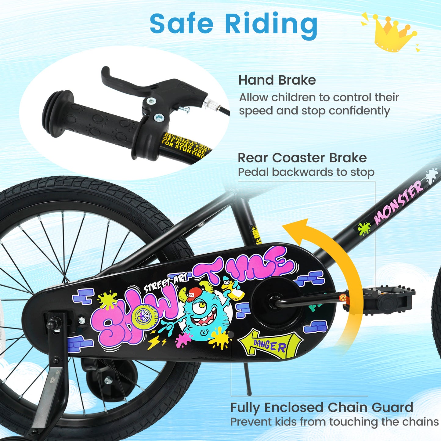 18 Inch Kids Bike with Training Wheels for Ages 4-8 Years Old Black- Street Art Time, Black Kids Bike at Gallery Canada