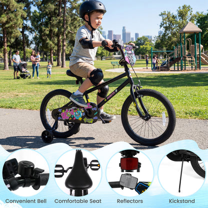 18 Inch Kids Bike with Training Wheels for Ages 4-8 Years Old Black- Street Art Time, Black Kids Bike at Gallery Canada