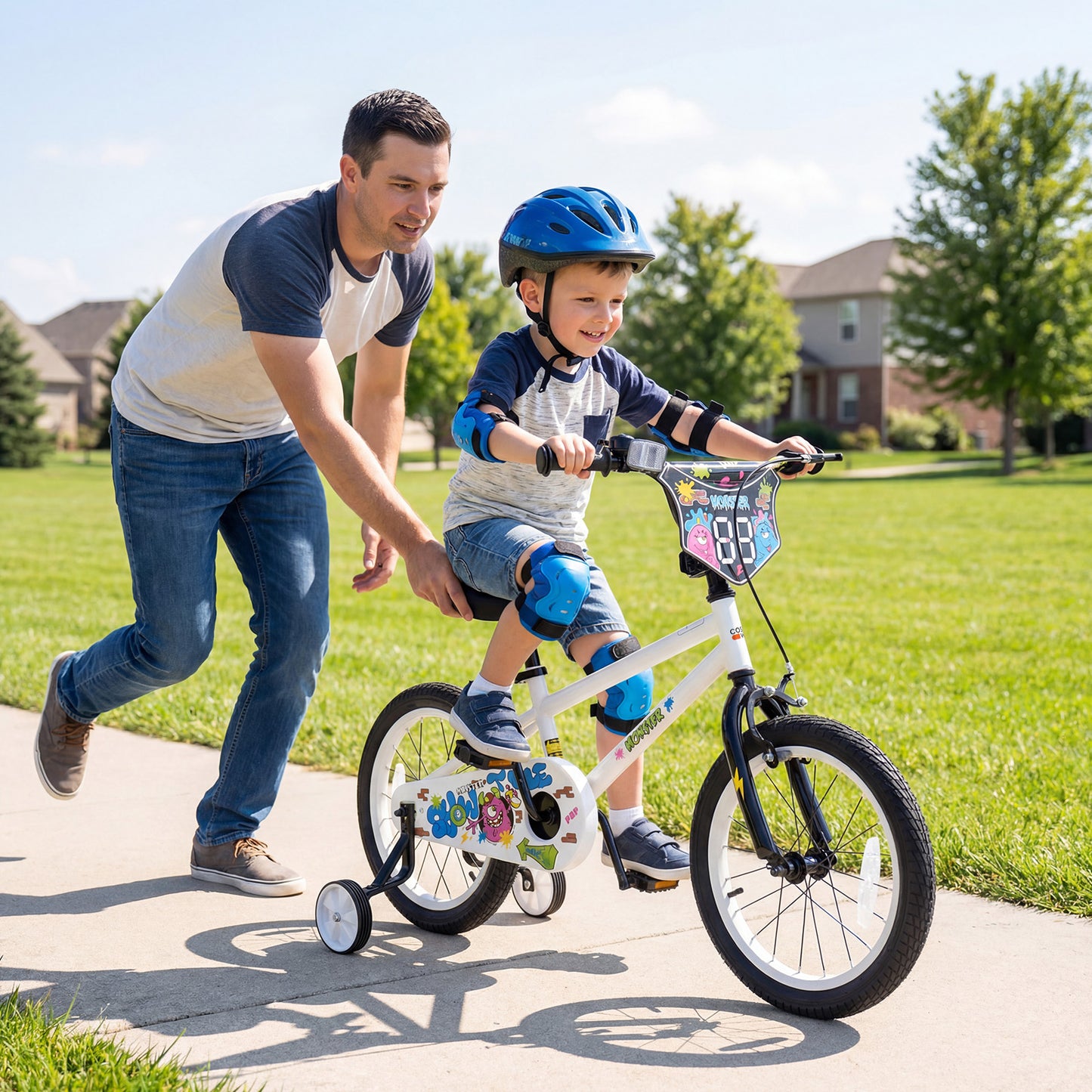 18 Inch Kids Bike with Training Wheels for Ages 4-8 Years Old White- Street Art Time, White Kids Bike at Gallery Canada