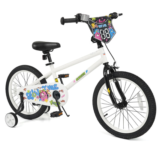 18 Inch Kids Bike with Training Wheels for Ages 4-8 Years Old White- Street Art Time, White Kids Bike White at Gallery Canada