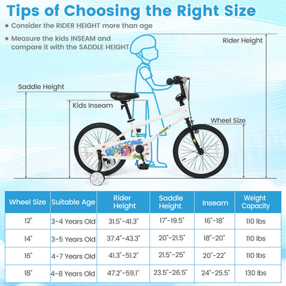 18 Inch Kids Bike with Training Wheels for Ages 4-8 Years Old White- Street Art Time, White Kids Bike at Gallery Canada