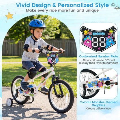 18 Inch Kids Bike with Training Wheels for Ages 4-8 Years Old White- Street Art Time, White Kids Bike at Gallery Canada