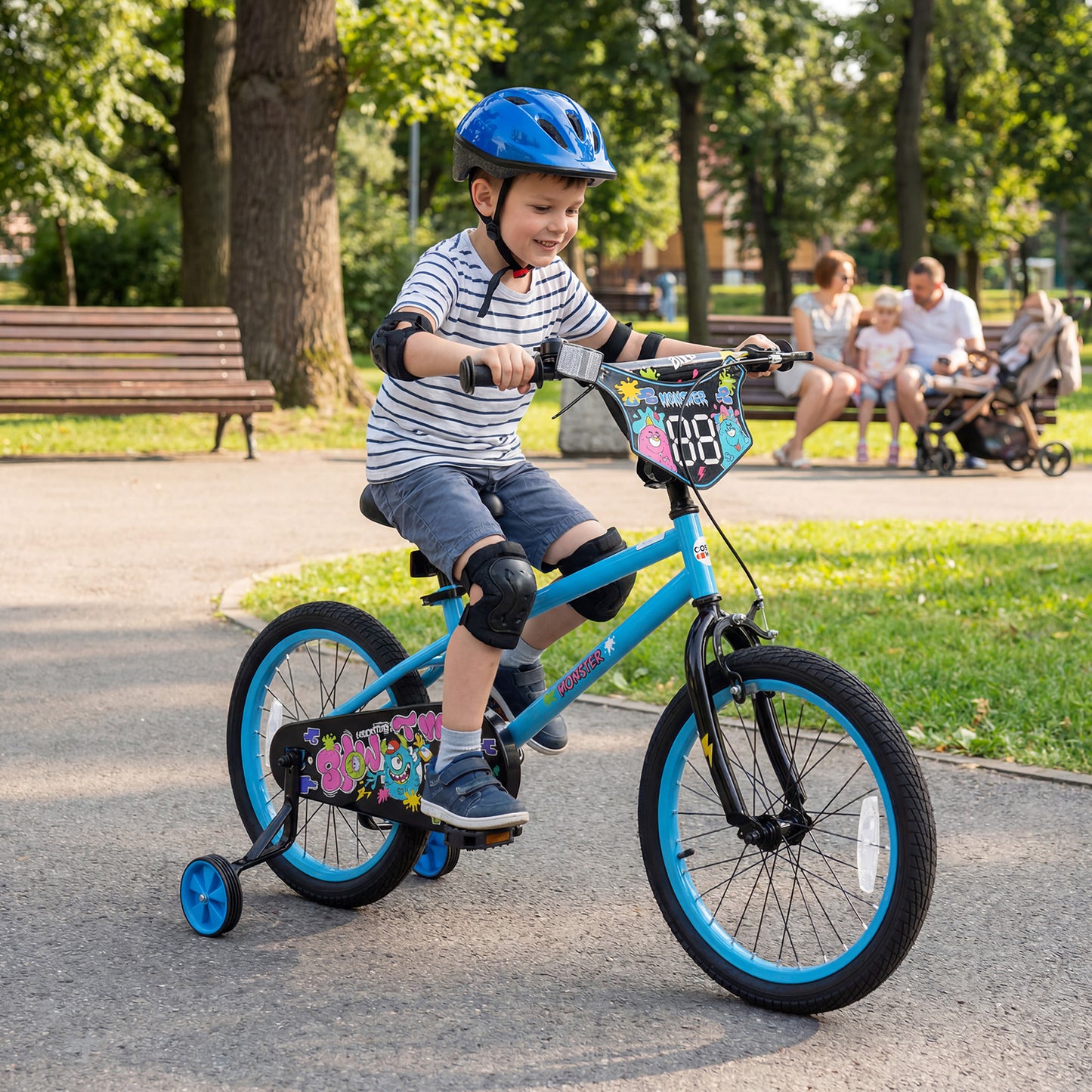 18 Inch Kids Bike with Training Wheels for Ages 4-8 Years Old Blue- Street Art Time, Blue Kids Bike at Gallery Canada