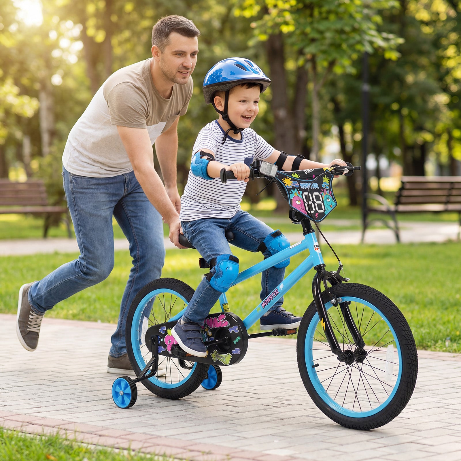 18 Inch Kids Bike with Training Wheels for Ages 4-8 Years Old Blue- Street Art Time, Blue Kids Bike at Gallery Canada