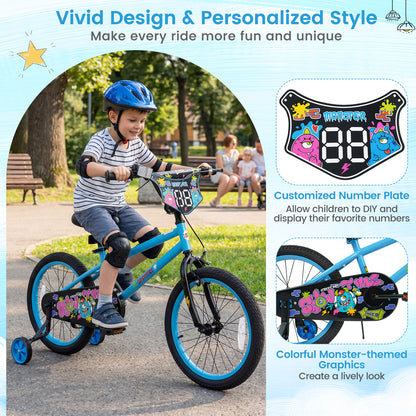 18 Inch Kids Bike with Training Wheels for Ages 4-8 Years Old Blue- Street Art Time, Blue Kids Bike at Gallery Canada