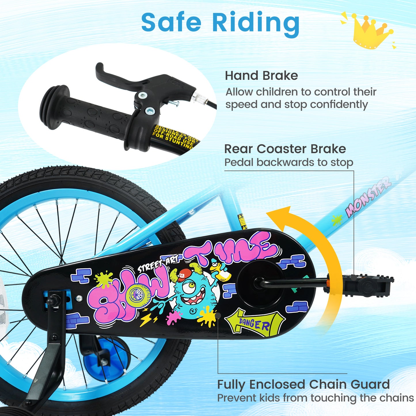 18 Inch Kids Bike with Training Wheels for Ages 4-8 Years Old Blue- Street Art Time, Blue Kids Bike at Gallery Canada