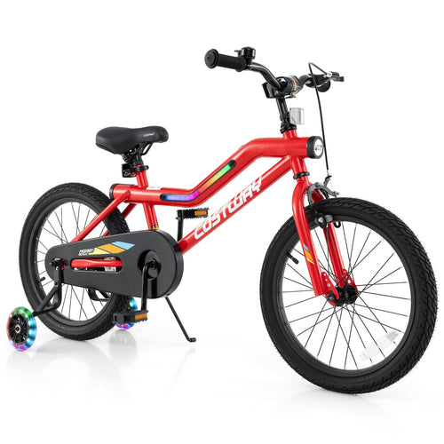 18 Inch Kids Bike, LED Lights, Adjustable Carbon Steel, 4-8 Years, Red